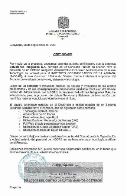 Carta de referencia de INOCAR · Armada del Ecuador, 2005